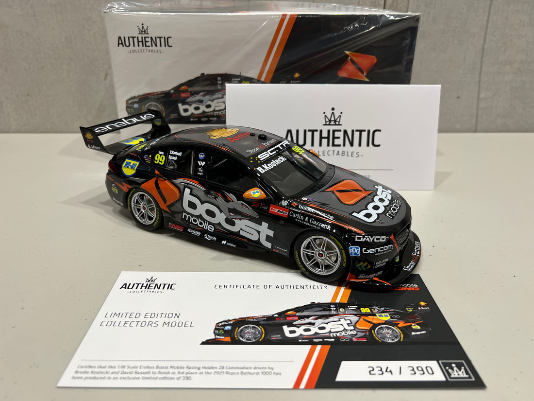 Brodie Kostecki / David Russell 1:18 Scale Erebus Boost Mobile Racing #99 Holden ZB Commodore - 2021 Repco Bathurst 1000 3rd Place - AUTHENTIC COLLECTABLES  - RRP $230 NOW $200