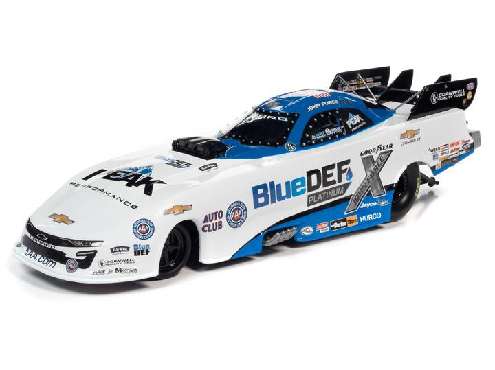 AUTO WORLD 2021 JOHN FORCE PEAK BLUE DEF CHEVY CAMARO FUNNY CAR 1:24 SCALE DIECAST