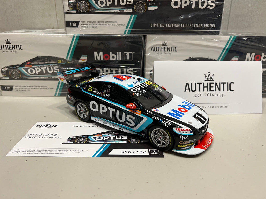 1:18 Mobil 1 Optus Racing #25 Holden ZB Commodore - 2022 Beaurepaires Melbourne 400 (AGP) Race 6 / 9 Winner - Chaz Mostert - AUTHENTIC COLLECTABLES - RRP $230 NOW $200