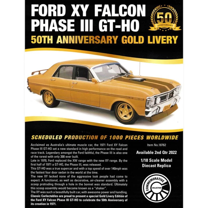 FORD XY FALCON PHASE III GT-HO GOLD LIVERY 1:18 DIECAST MODEL - RRP $299 NOW $249