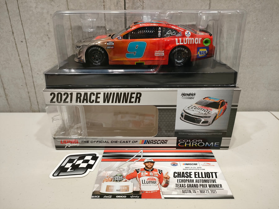 CHASE ELLIOTT 2021 LLUMAR WINDOW FILM COTA RACE WIN 1:24 COLOR CHROME ARC DIECAST