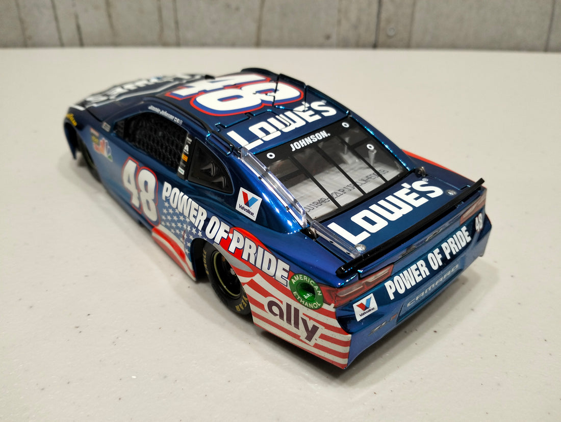 JIMMIE JOHNSON 2018 LOWE'S POWER OF PRIDE 1:24 ELITE COLOUR CHROME DIECAST 1 OF 40