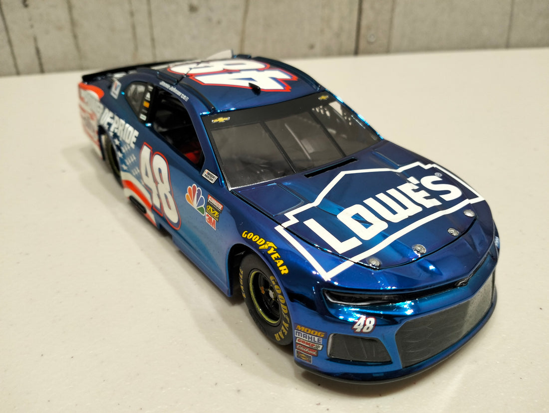 JIMMIE JOHNSON 2018 LOWE'S POWER OF PRIDE 1:24 ELITE COLOUR CHROME DIECAST 1 OF 40