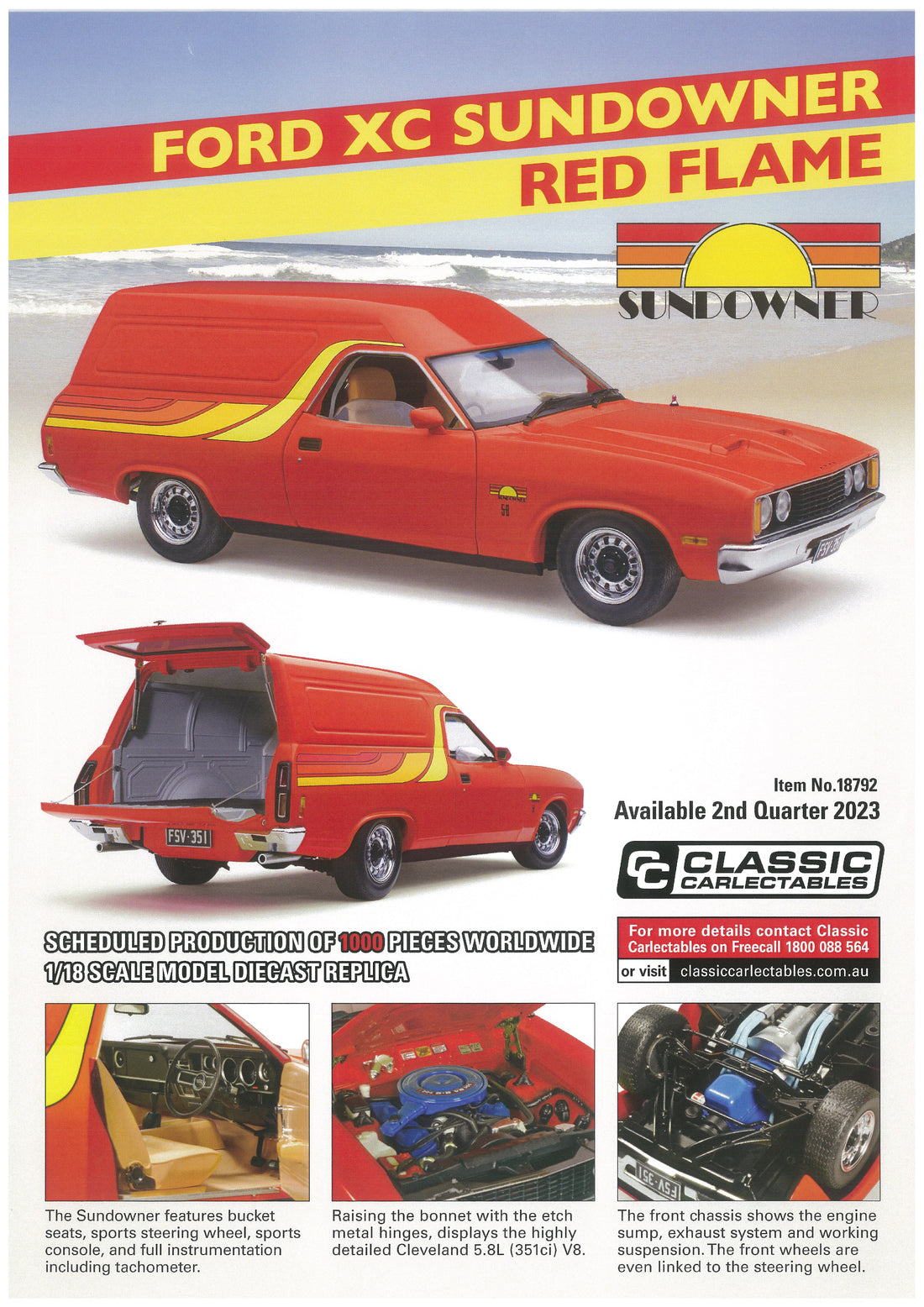 FORD XC SUNDOWNER RED FLAME - 1:18 DIECAST MODEL- RRP $299 NOW $249.99