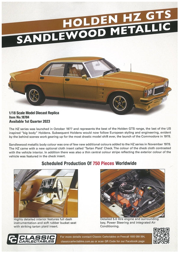 HOLDEN HZ GTS SANDLEWOOD METALLIC 1:18 - Classic Carlectables